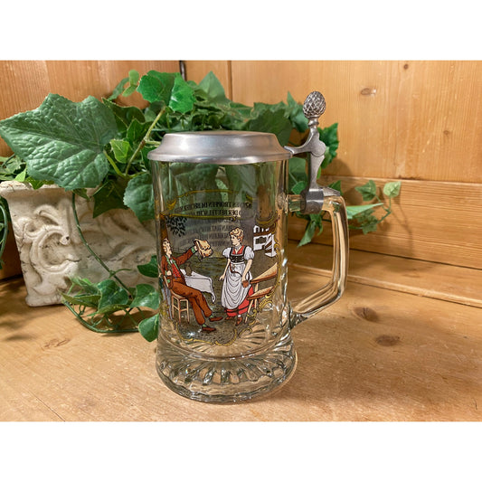 Vintage BMF Glass Beer Stein | Berndorf Metallwaren Fabrik | Glass Beer Mug with Pewter Lid and Handle | Academia | Traditional German Stein