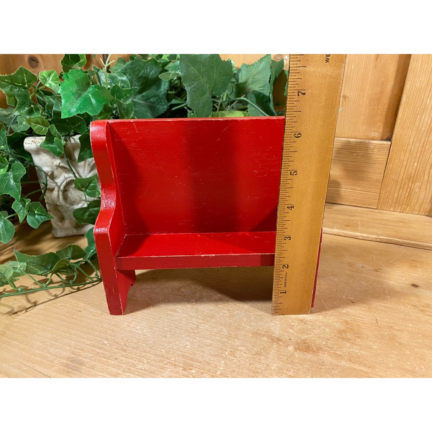 Vintage Red Wooden Doll Bench | Miniature Wood Doll Chair | Doll Furniture | Red Wooden Doll Furniture | Miniature Doll Bench | Doll Bench