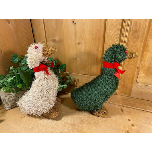 Vintage Decorative Christmas Duck and Goose | Midcentury Modern Christmas Decor | Green and White Garland Ducks | Holiday Table Decor
