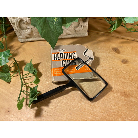 Vintage Magnifying Glass In Original Box | Rectangular Magnifying Glass with Black Frame and Handle | Magnifier | Reading Glass | Academia