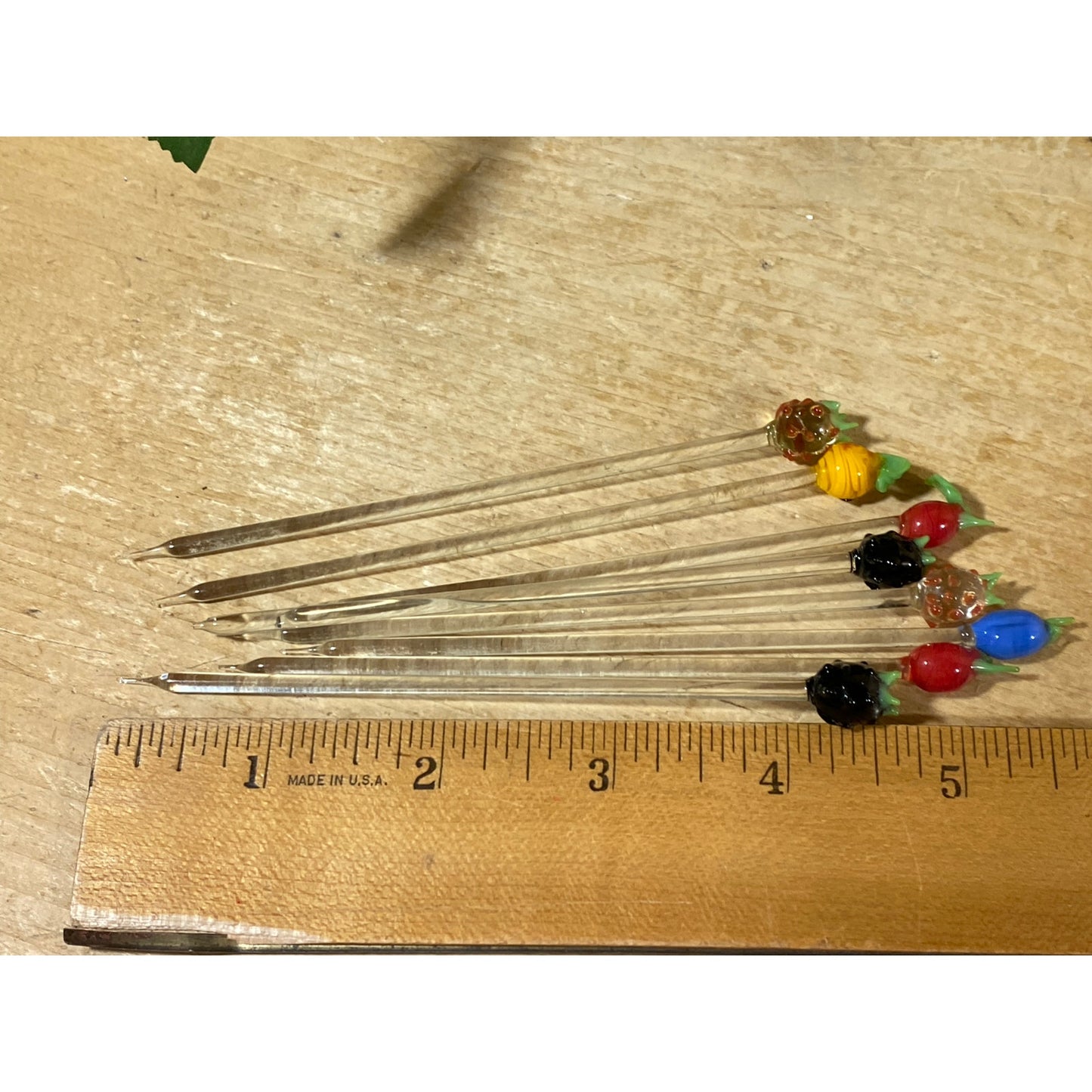 Vintage Art Glass Fruit Swizzle Sticks - Set of 8 | Art Glass Cocktail Stir Sticks | Midcentury Modern Drink Stir Sticks | Retro Barware