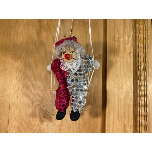 Vintage Clown Doll On A Swing |  Soft Clown Doll with Porcelain Face | Clowns | Midcentury Modern Shelf Decor | Circus | Swinging Clown