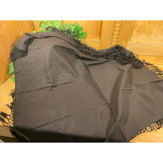 Vintage Square Black Tablecloth with Fringe | Academia Table Decor | Square Black Fringed Table Covering | Fine Dining | Fancy Table Decor