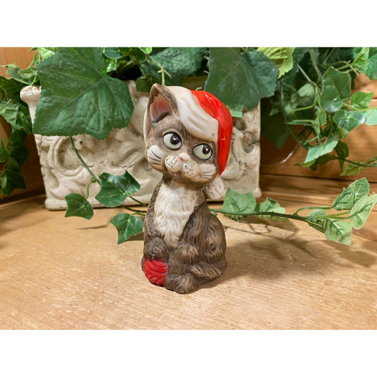 Vintage Bisque Porcelain Christmas Cat Bell with Santa Hat | Jasco | Made In Taiwan | 1980 | Holiday Shelf Decor | Cats | Christmas Decor