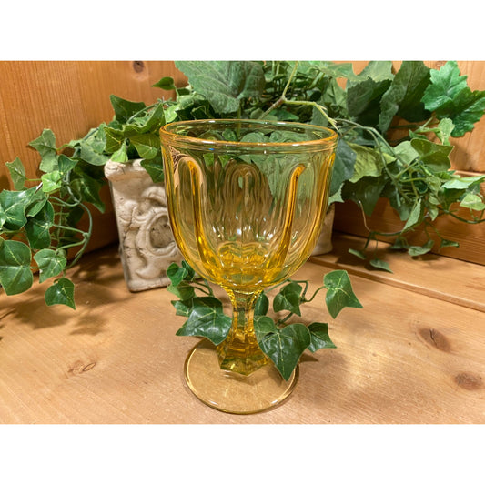 Vintage Old Williamsburg Yellow Topaz Goblet | 1970s Kitchen Decor | Yellow Glass Pedestal Water Goblet | Cottagecore Kitchen Decor