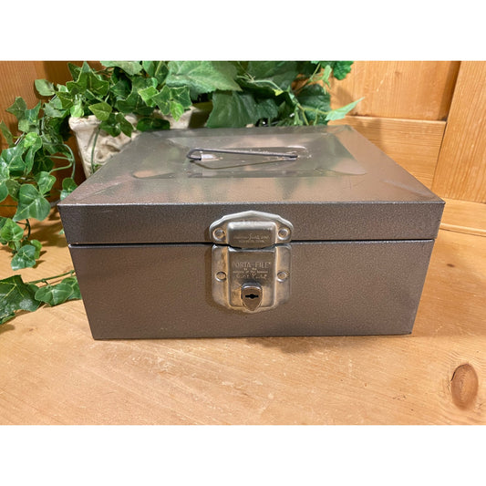 Vintage Gray Metal File Box with Inserts | PortaFile | Check File | File Organizer Box | Industrial Office Decor | Midcentury Modern Decor