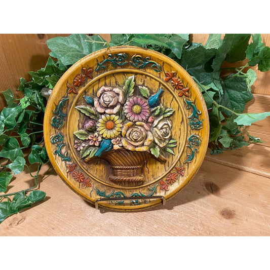 Vintage Floral Chalkware Basket Wall Hanging | Napcoware | 1970s Wall Decor | Retro Floral Basket Wall Hanging | Midcdentury Modern Decor