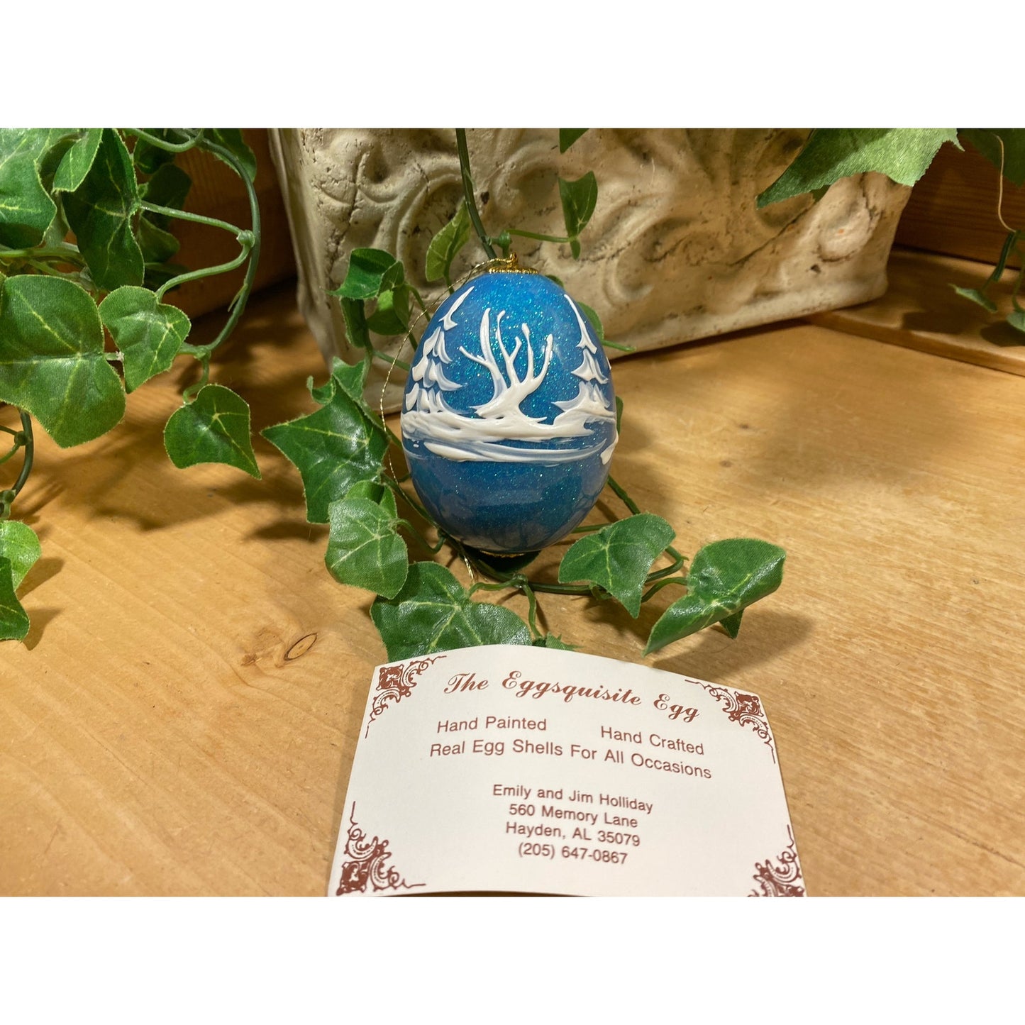 Vintage Handpainted Real Eggshell Ornament | Victorian Sleigh Ride | Eggsquisite Egg | Blue Christmas Egg | Painted Egg Signed by Artist
