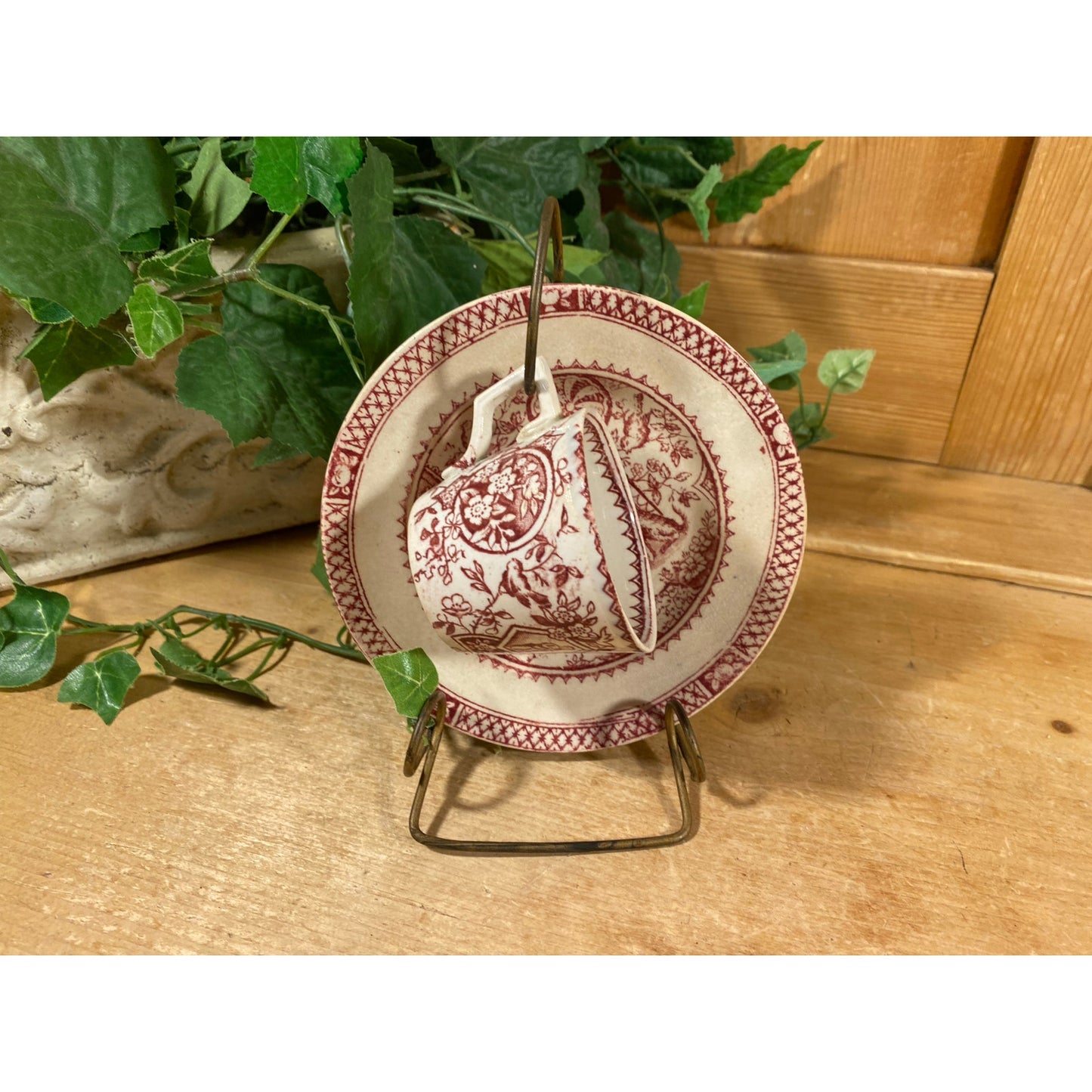 Vintage Little Mae and Pets Cup and Plate | Charles Allerton & Sons | Victorian Childs Tea Set | Made In England | Red Transferware Dish Set