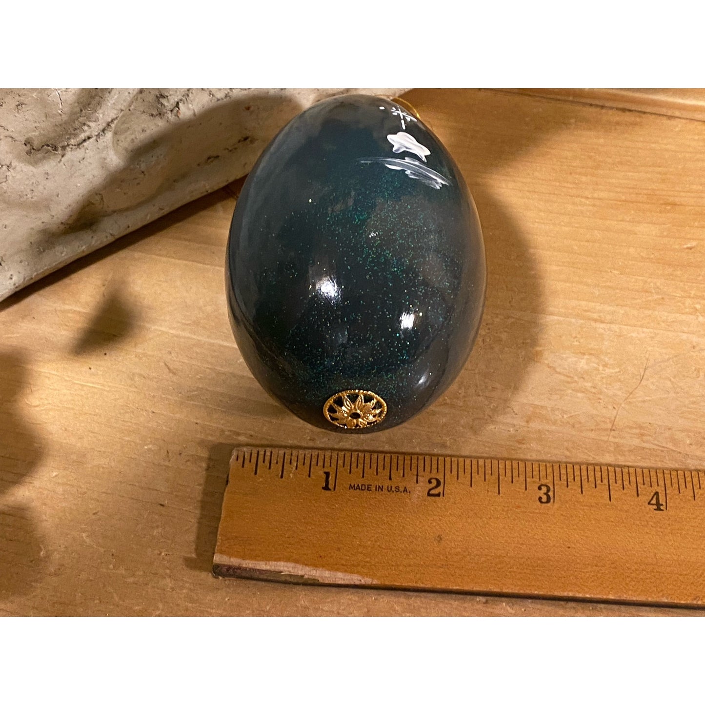 Vintage Handpainted Real Eggshell with Christmas Scene: Mary & Joseph | Eggsquisite Egg | Folkart | Dark Blue Painted Egg (cup not included)