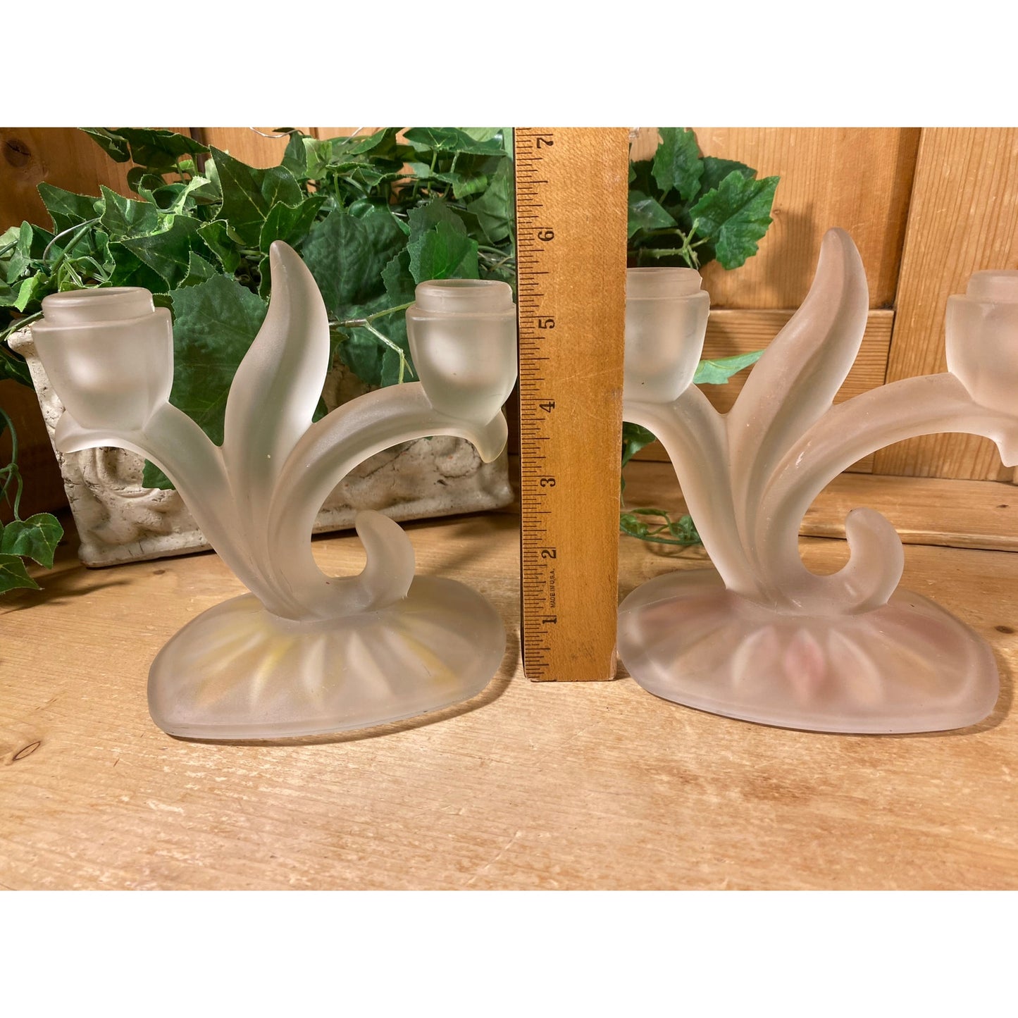 Vintage Satin Glass Double Light Candlesticks - Set of 2 | Indiana Glass | Willow Oleander | Frosted Glass Candle Holders | Shabby Chic