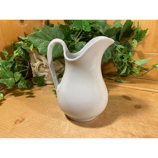 Vintage White Ironstone China Pitcher | Powell Bishop | White Stoneware Water Pitcher | Rustic Farmhouse Kitchen | Cottagecore Kitchen Decor