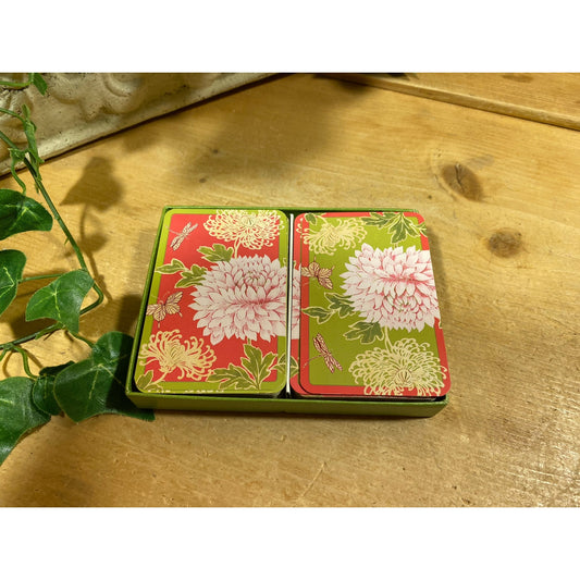 Vintage Double Deck of Jumbo Playing Cards | Caspari | Tonkin | Pierre Frey | Pink + Green Floral Playing Cards | New York, NY