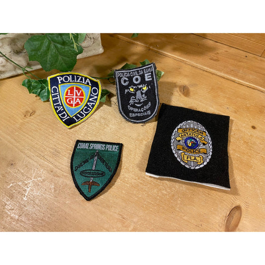 Vintage Set of Police Badge - Set of 4 | Bahia, Brazil | Astatula, FL | Switzerland | Coral Springs, FL | Academia | Collectible Police Badges