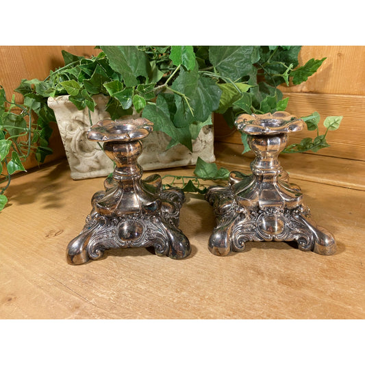 Vintage Ornate Silver-Plated Candlesticks - Set of 2 | Heavy Silver Candlesticks | Victorian Taper Candle Holders | Academia Table Decor