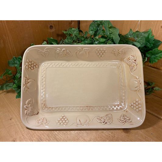 Vintage White Ceramic Serving Dish with Apples/Grapes | Rectangular Serving Tray | Cottagecore Kitchen Decor | Midcentury Modern Kitchen