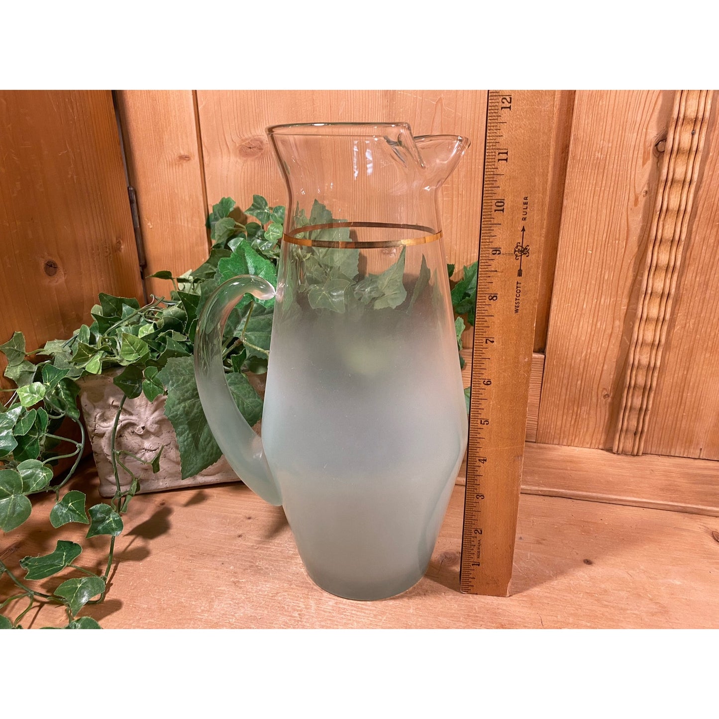 Vintage Blendo Frosted Aqua Blue Glass Pitcher and Tumblers - Set of 5 | Midcentury Modern Drinkware Set | Blendo Pitcher + Glasses