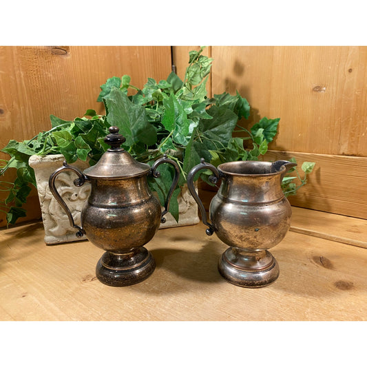 Vintage Silver Plated Sugar and Creamer Set | Set of 2 | Gotham | Silver On Copper | Cream Pitcher and Sugar Bowl Set | Academia Table Decor
