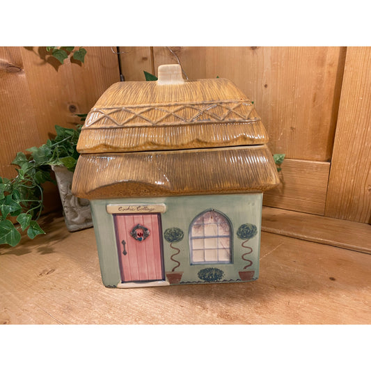 Vintage Cottage Cookie Jar | Pfaltzgraff | 2006 | Circle of Kindness | Pink + Green Ceramic Cottage House | Cottagecore Kitchen Decor