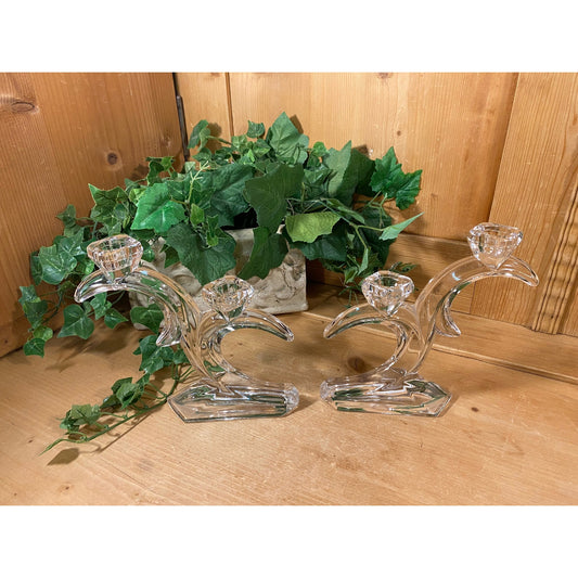 Vintage Lead Crystal Reindeer Antler Candle Holders - Set of 2 |  Academia Table Decor | Cottagecore Kitchen | Crystal Antler Candleholders