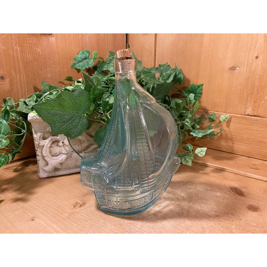 Vintage Santa Maria Ship Liquor Bottle | Aqua Glass Bottle Shaped Like A Tall Ship | Made In Italy | Nautical Decor | Wine Bottle with Cork