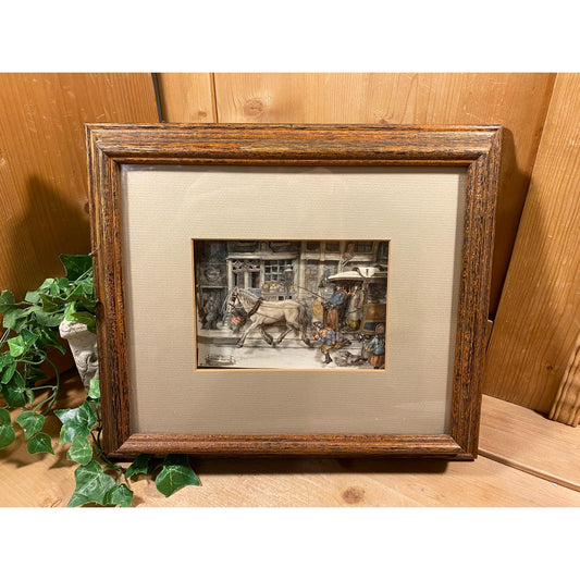 Vintage Framed Anton Pieck Street Scene | Framed 3D Art | Midcentury Modern Wall Decor | Victorian Horse + Carriage Scene | 1960s Art Print