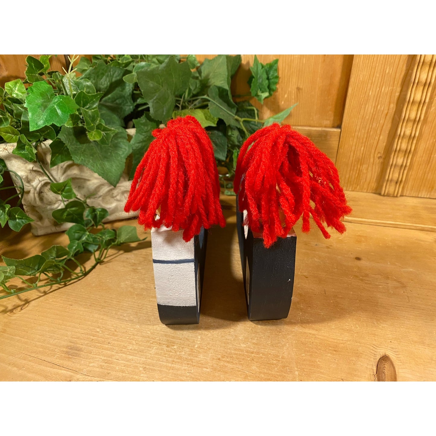 Vintage Raggedy Ann and Raggedy Andy Wooden Shelf Sitters with Yarn Hair - Set of 2 | Nursery Decor | Raggedy Ann & Andy Wood Doll Bookends