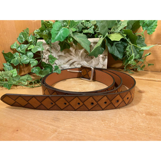 Vintage Mens Genuine Leather Belt with Stamped Diamond Pattern | 58x60 | Mens Western Wear | Stamped Leather Belt | Cowboy Style