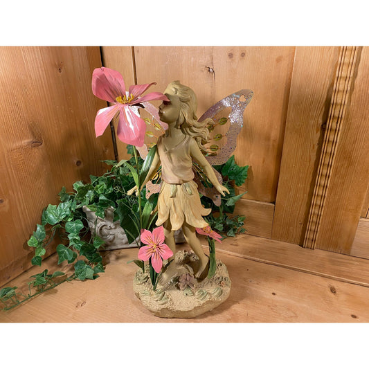 Vintage Fairy Girl with Wings and Pink Flowers Lawn Statue | Fairy Lawn Decoration | Fairies | Fairy Figurine | Cottagecore Lawn Decor