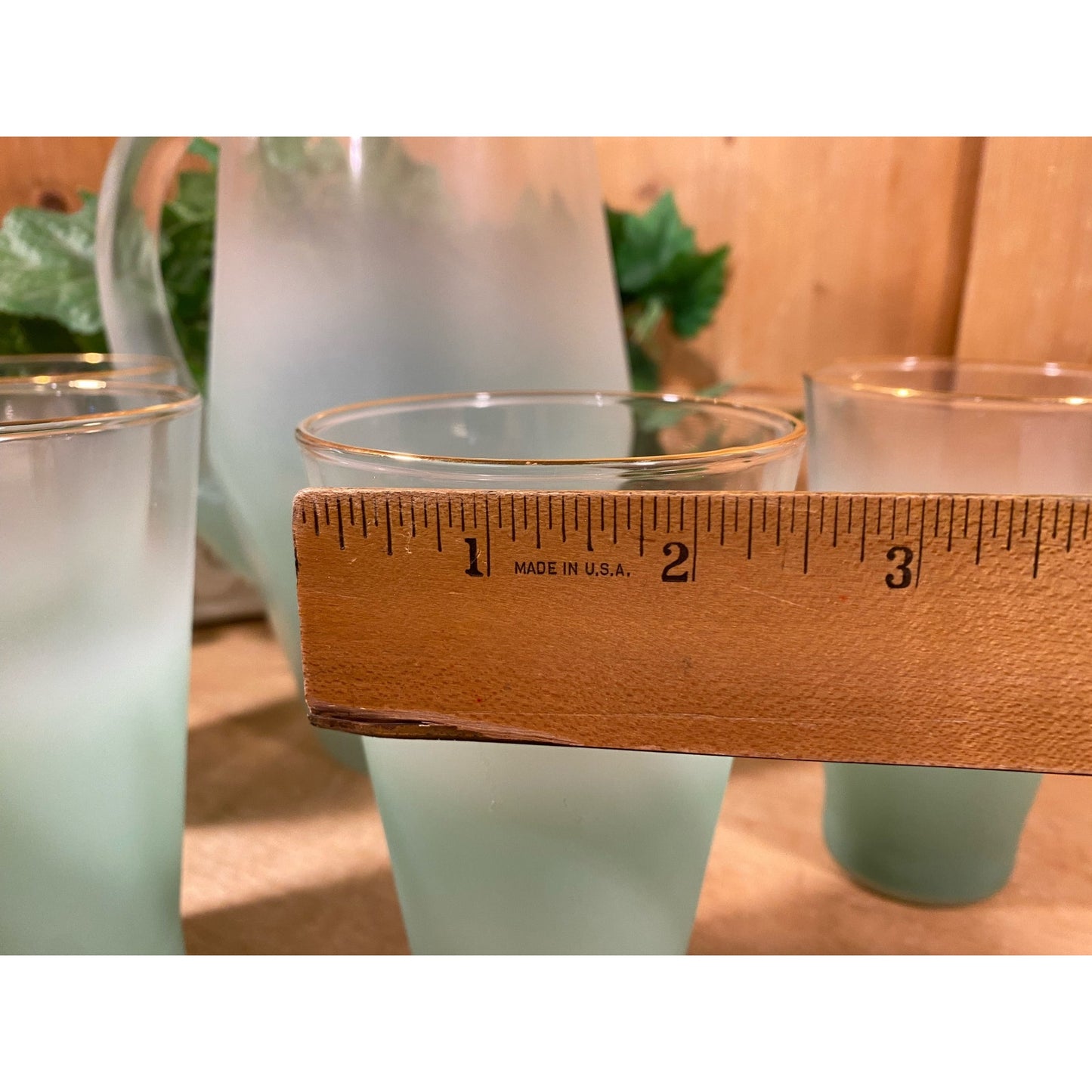 Vintage Blendo Frosted Aqua Blue Glass Pitcher and Tumblers - Set of 5 | Midcentury Modern Drinkware Set | Blendo Pitcher + Glasses