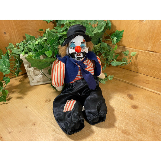 Vintage Porcelain Face Sad Clown Doll with Beanbag Body | Hobo Clown Figurine | Midcentury Modern Shelf Decor | Clowns | 1970s Shelf Decor