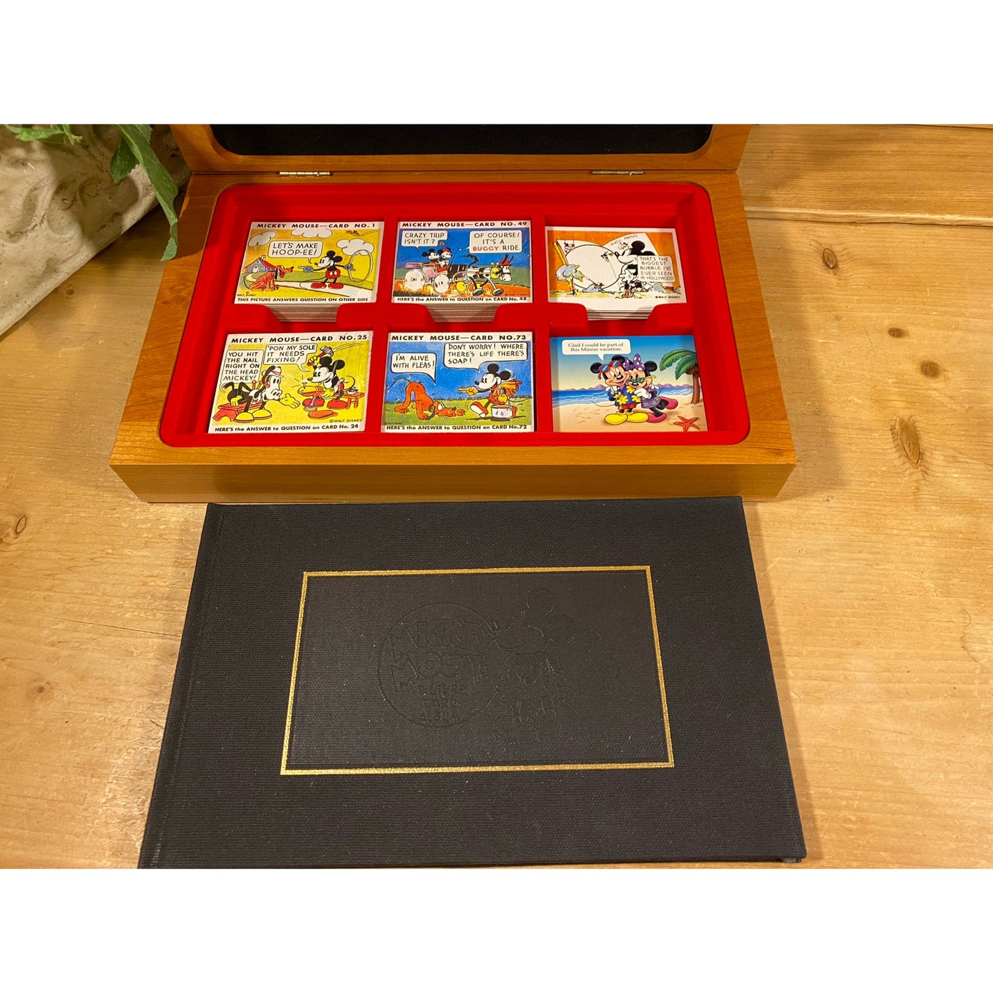 Vintage Mickey Mouse Cartoon Picture Cards and Album In A Wooden Box | Disney | Reproduction 1930s Trading Cards | Wooden Mickey Mouse Box