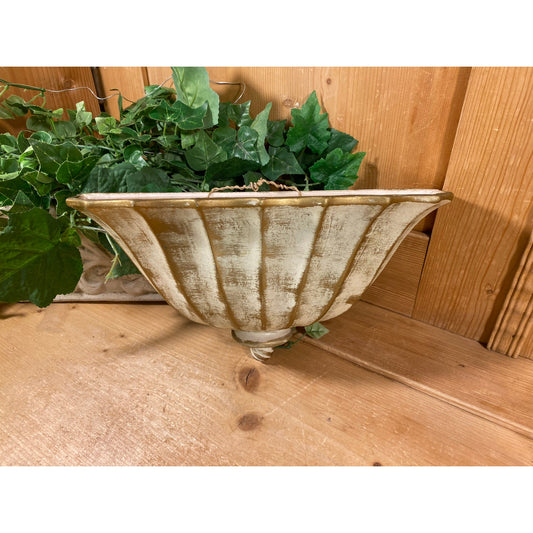 Vintage Ornate Metal Wall Pocket Planter | White + Gold | Shabby Chic Hanging Wall Sconce | Art Nouveau Wall Decor | Cottagecore Wall Decor