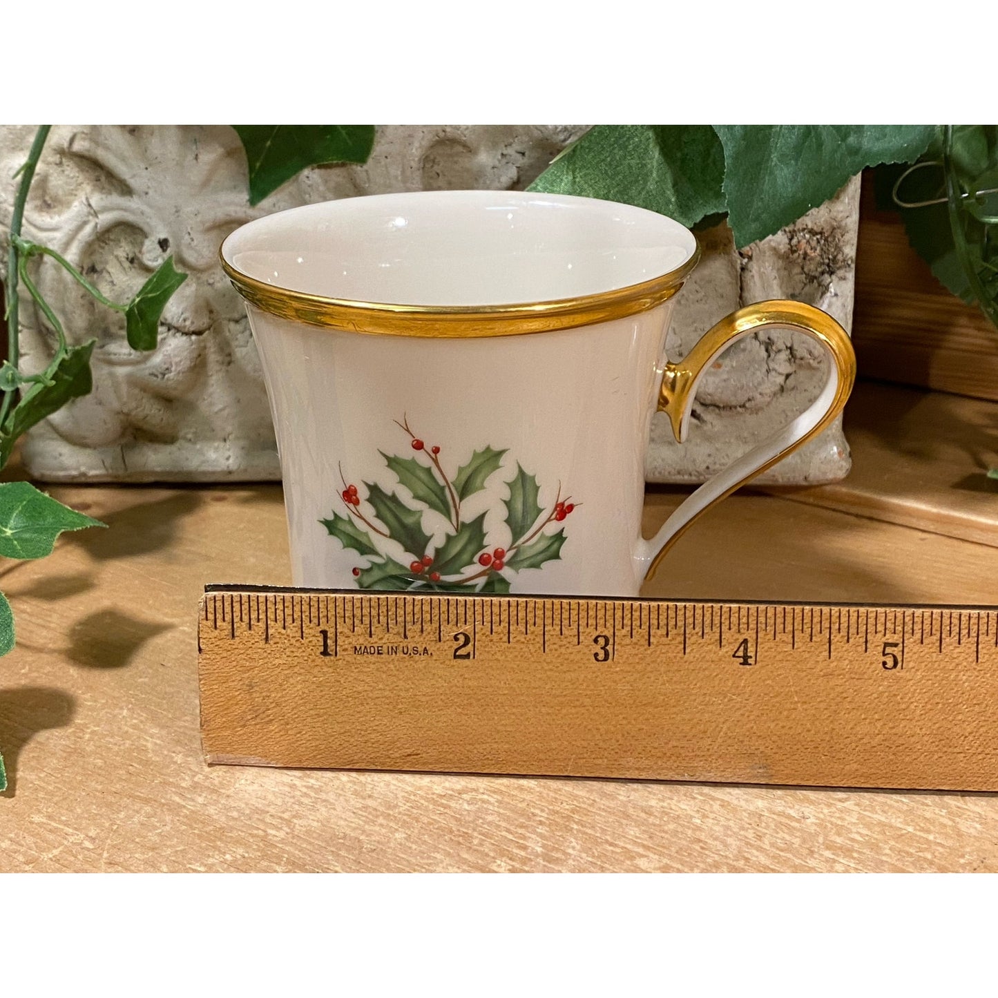 Vintage Lennox White China Coffee Cup | Holly Leaves + Berries, Gold Trim | Christmas | Holiday Dimension Collection | Tea Cup | Coffee Mug