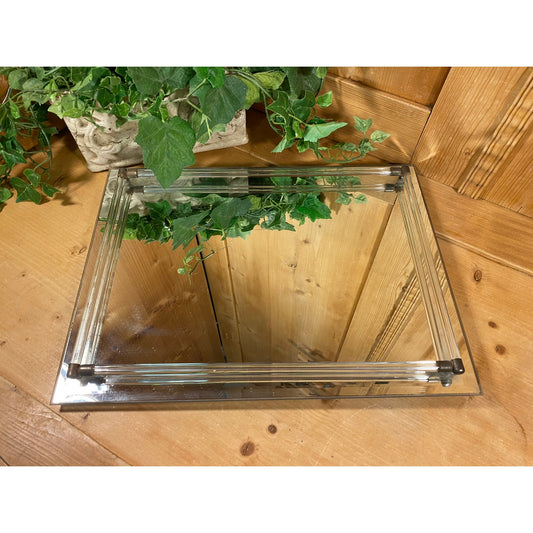 Vintage Rectangular Mirrored Dresser Tray | Art Deco Vanity Decor | Glass Mirror Vanity Tray w/ Metal Trim | Midcentury Modern Dresser Decor