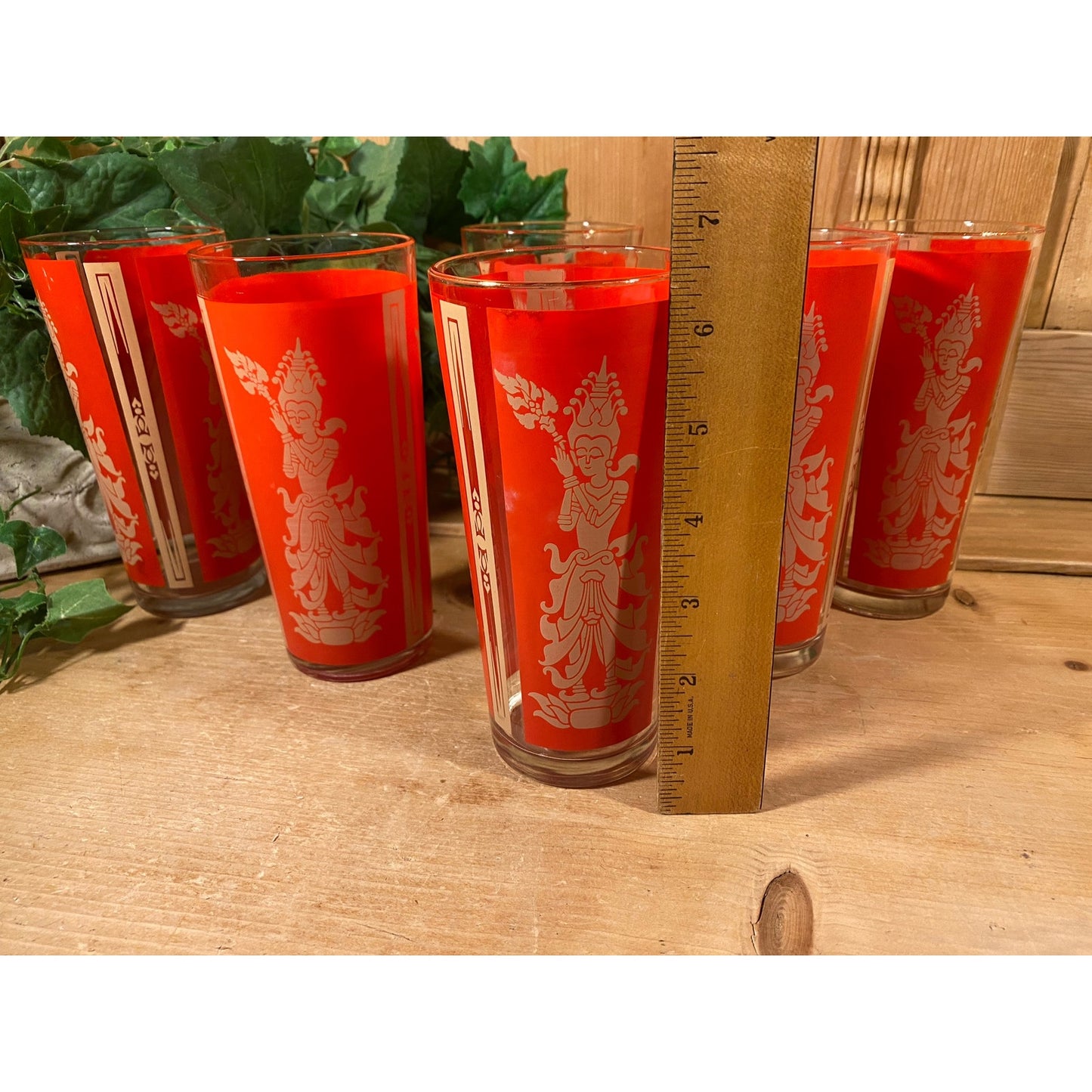 Vintage Red Thai Princess Glasses - Set of 6 | Culver | Midcentury Modern Drinking Glasses (B) | Thai Goddess | Academia | Goddess Glasses