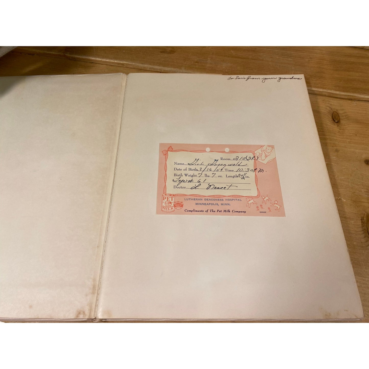 Vintage Baby Book (Already Filled - Ephemera About A Baby Born in 1954) | Through Baby's First Years | White and Pink | Moire Fabric Album