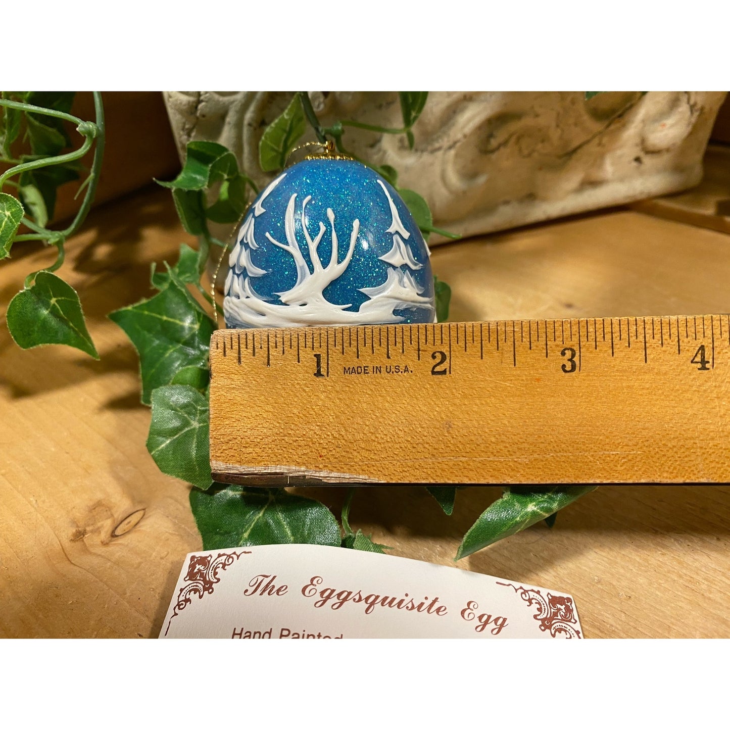 Vintage Handpainted Real Eggshell Ornament | Victorian Sleigh Ride | Eggsquisite Egg | Blue Christmas Egg | Painted Egg Signed by Artist