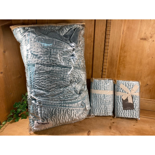 Vintage Lightweight Blue Satin Quilt + Matching Pillow Shams - 3 pc. Set | New Old Stock | King Size | Pier 1 Imports | Cottagecore Decor