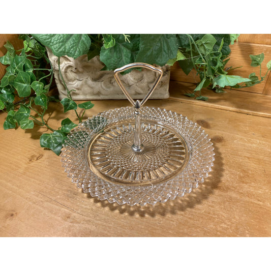 Vintage Fostoria Diamond-Point Glass Serving Dish with Handle | Clear Glass Serving Tray | Victorian Table Decor | Shabby Chic Kitchen Decor