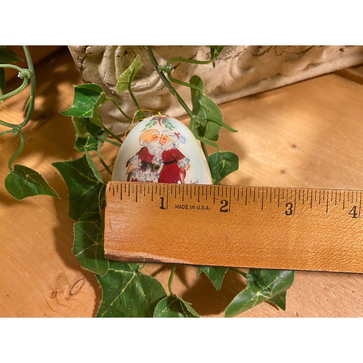 Vintage Handpainted Real Eggshell Ornament | Santa & Mrs. Claus Kissing | Eggsquisite Egg | Christmas Egg | Painted Egg Signed by Emily
