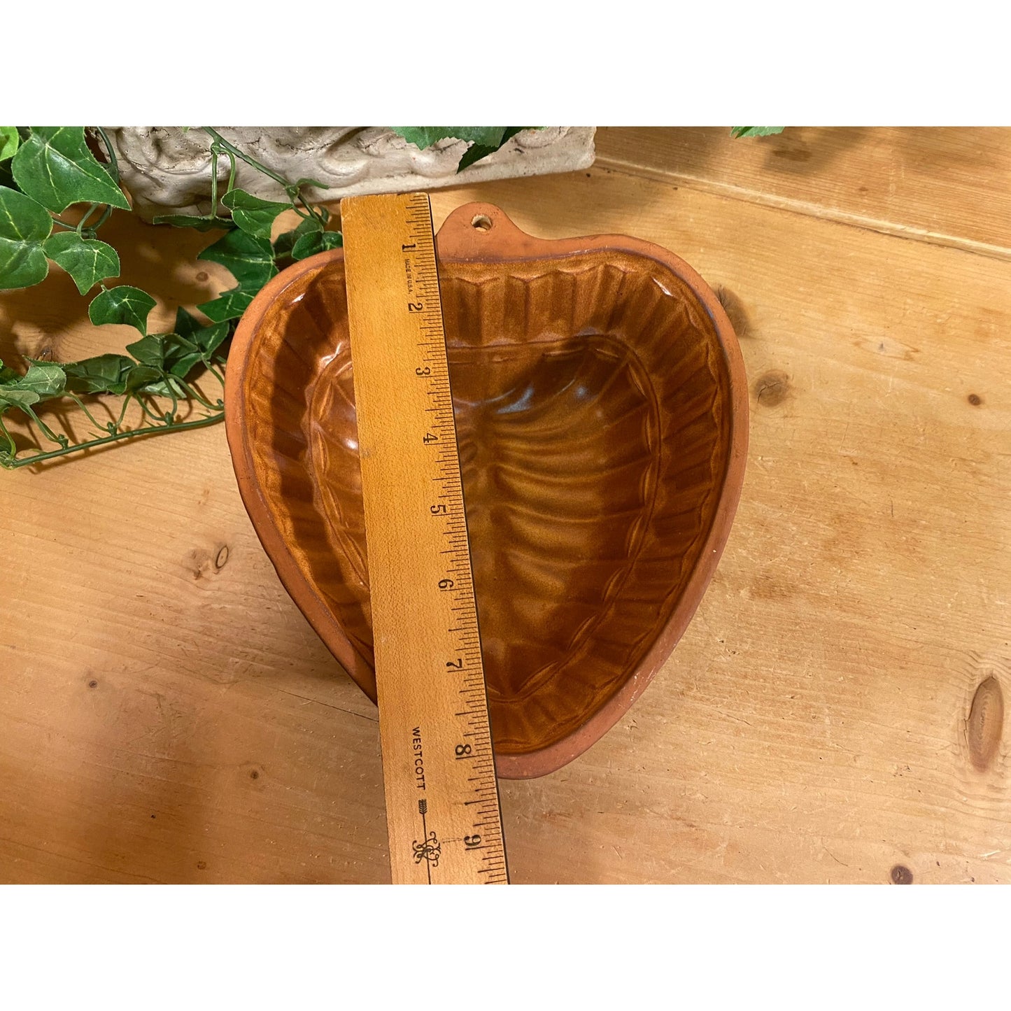 Vintage German Glazed Heart-Shaped Pottery Baking Mold | Farmhouse Kitchen | Cottagecore Kitchen Decor | Heart Wall Decor | German Pottery