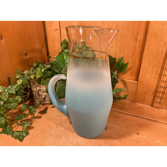 Vintage Blendo Frosted Blue Ombre Glass Pitcher | Midcentury Modern Kitchen Decor | 1960s Decor | Blue Ombre Glass Water or Juice Pitcher
