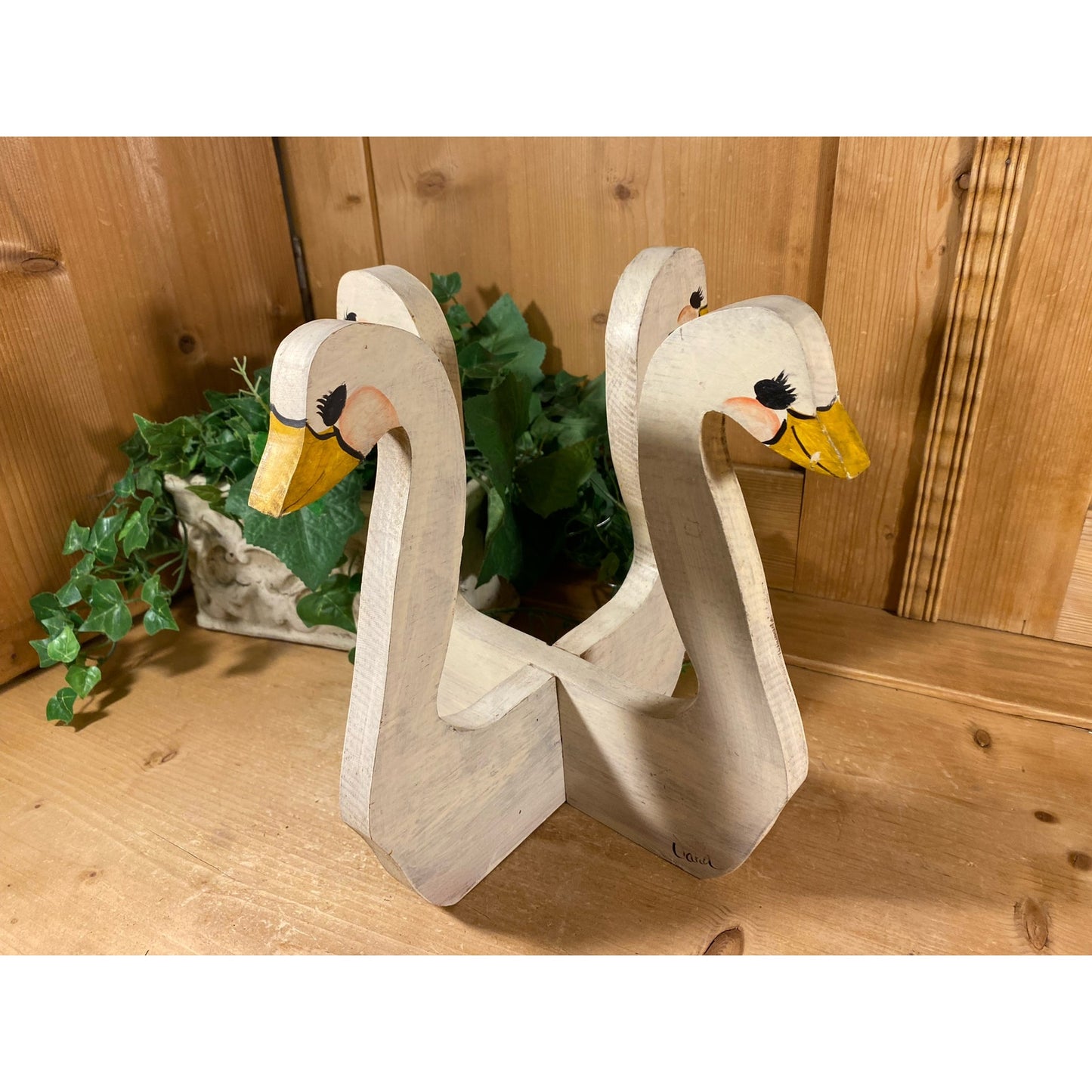 Vintage Handcrafted Wooden Swan Plant Stand | Swans | Painted Handmade Swan Plant Stand | Shabby Chic Table Decor | Swan Decor | Spring