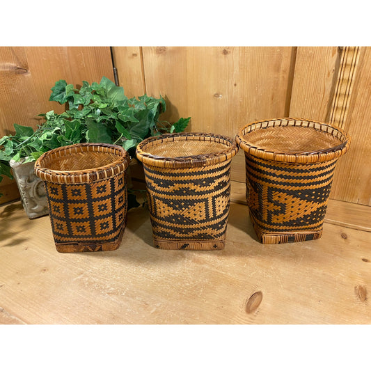 Vintage Handmade Tiruray Woven Baskets - Set of 3 | Made In the Philippines | Filipino Tribal Art | Academia Decor | Boho Room Decor