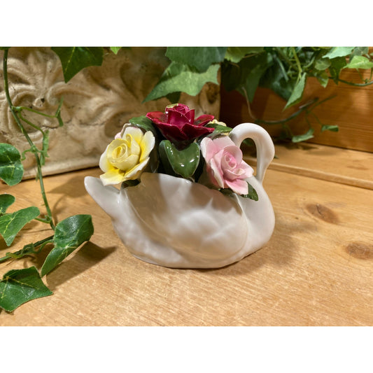 Vintage White Bone China Swan Figurine with Flowers | Aynsley | Made In England | Shabby Chic Table Decor | Swans | Victorian Shelf Decor