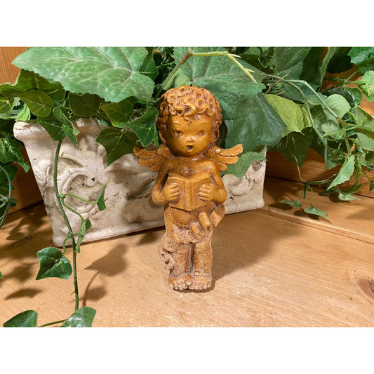 Vintage Singing Wooden Cherub Figurine | Angel with Wings and Hymnal | Angels Wall Decor | Christmas Wall Decor | Wooden Angel | Christian