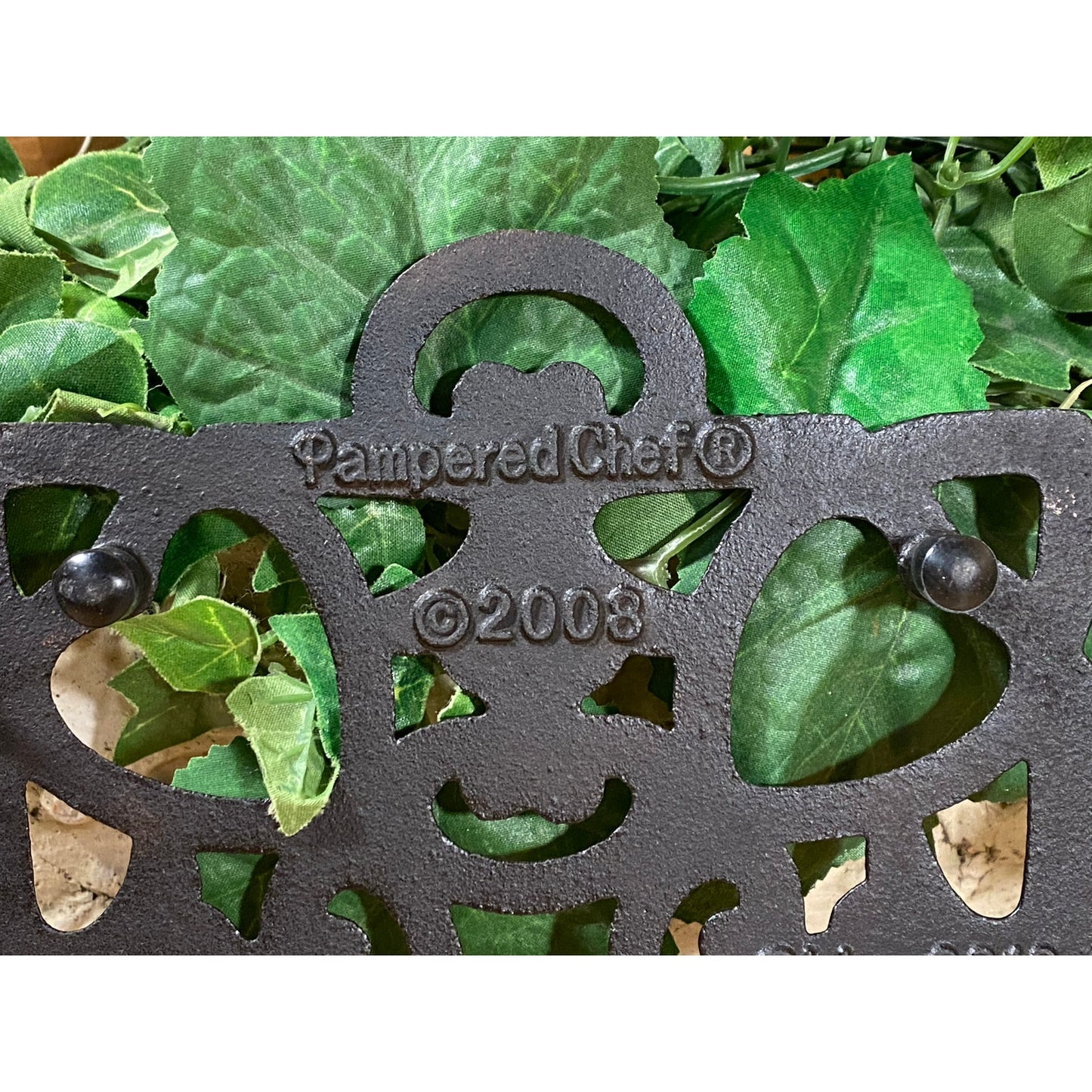 Vintage Cast Iron Coppertone Square Trivet with Hearts | Pampered Chef | 2008 | Round-Up From the Heart | 2939 | Heart Trivet | Farmhouse