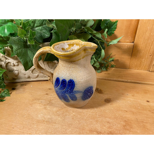 Vintage Salt Glazed Pottery Pitcher | Cooksburg Pottery | 1977 | Cobalt Blue Floral Stoneware Pottery | Rustic Farmhouse Kitchen Decor