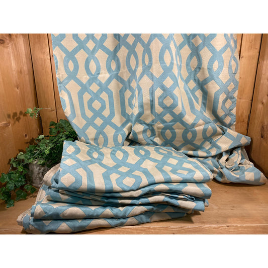 Kirkland's 84" Blue/Beige Curtains with Metal Eyelets - Set of 9 | Cottagecore Room Decor | Blue/Beige Lattice Print Drapes | Coastal Decor
